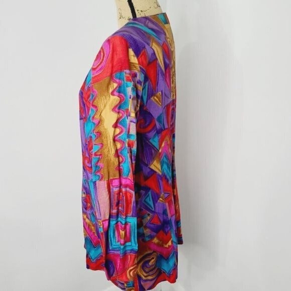 Vintage 90s Colorful Artsy Blazer / Eclectic Funky Neon Pink Red - Picture 2 of 12